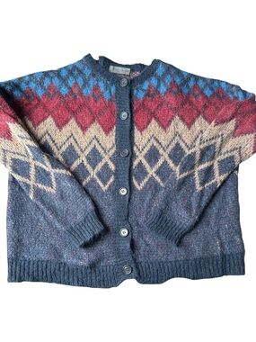 Elsamanda X Anthropologie Mohair Alpaca Blend Argyle Cardigan Sweater Size S